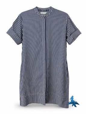 1307 Everlane Striped Shirt Dress Band Collar – Size 0 – Blue White